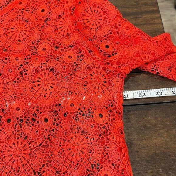 Adiva Womens Floral Crochet Open Knit 3/4 Bell Sleeve Top Red Orange Size Large - Picture 11 of 12